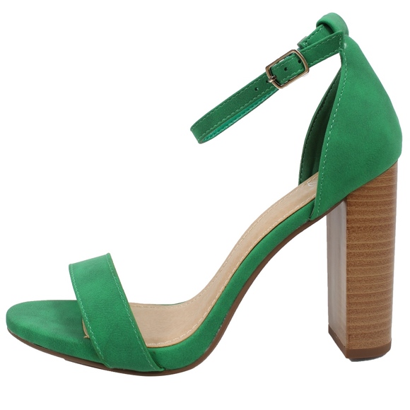 Shoes - Size 5.5 Emerald Open Toe Ankle Strap Stacked Heel